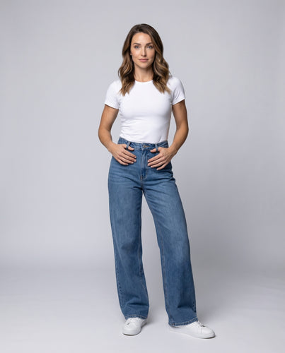 Damen Jeanshose Extra weites Bein Robuster Denim Hochtailliert