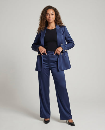 Damen Satin-Blazer-Set Culotte-Hosenrock Oversize Zweiteilig
