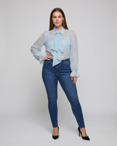 Damen Chiffonbluse Schleifenkragen Ballonärmel Leicht