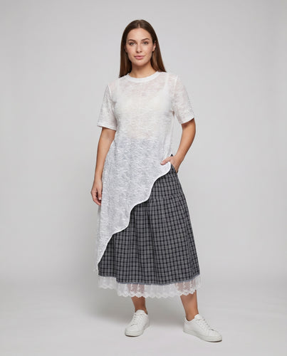 Damen Mehrlagiges Kleid Spitzenüberwurf Karierte Rock-Optik