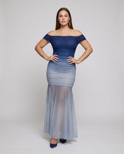 Damen Meerjungfrau-Abendkleid Carmen-Ausschnitt Gerafftes Oberteil