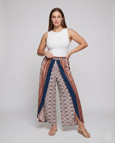 Damen Palazzo-Hose Lagen-Look Ethno-Print Boho