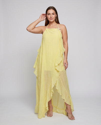 Damen Strandmaxikleid Halsbänder Beinschlitz Fließend