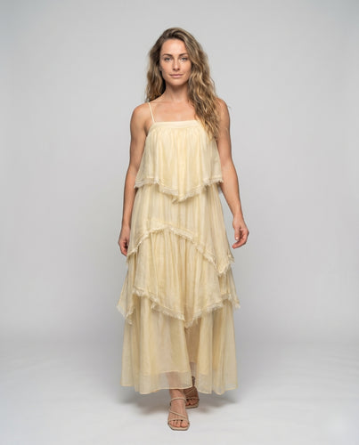 Damen Chiffon-Maxikleid Spitzenbesatz Mehrlagig Spaghettiträger