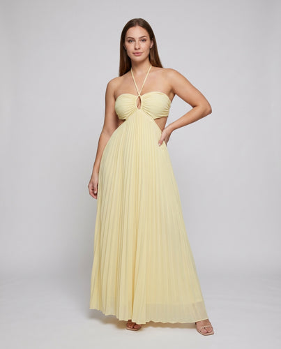 Damen Grecian-Maxikleid Knoten-Büste Plissierter Faltenrock Neckholder
