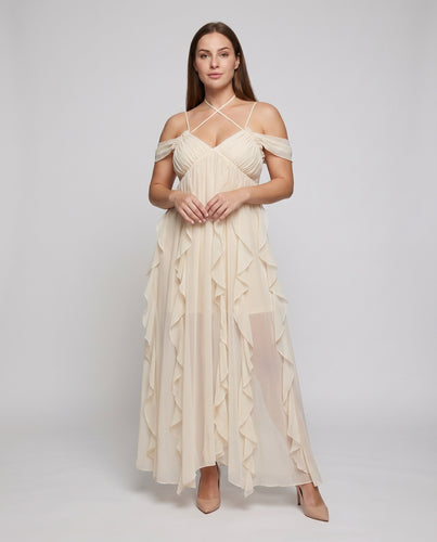 Damen Chiffon-Maxikleid Geraffte Brust Gekreuzte Träger Fließend