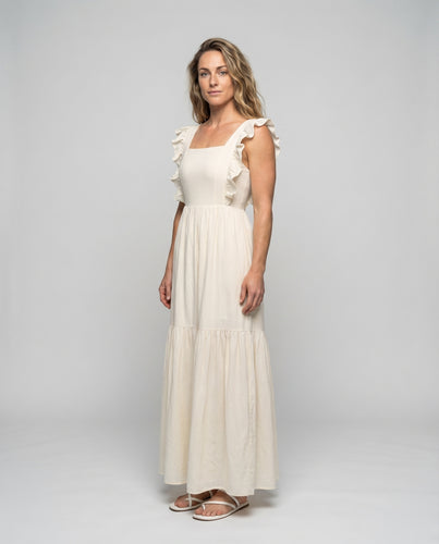 Damen Boho-Sommerkleid Rückenschnürung Puffärmel Stufenrock