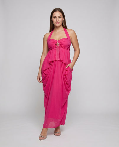 Damen Chiffon-Maxikleid Bandeau-Oberteil Geraffte Brust Halstuch