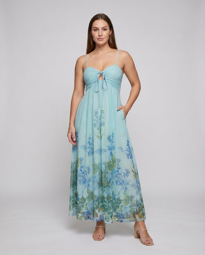 Damen Chiffon-Maxikleid Knoten-Bustier Verstellbare Träger Luftig