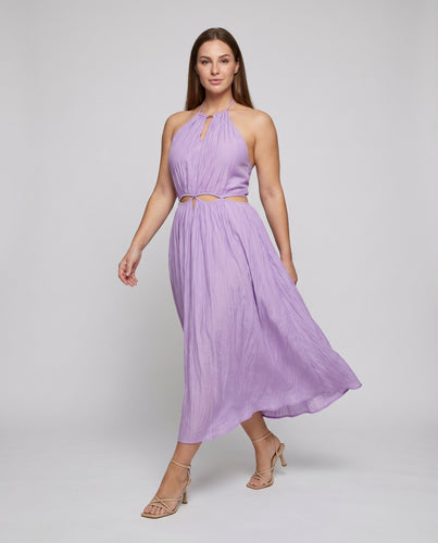 Damen Halter-Maxikleid Taillenöffnungen Plissierte Crinkle-Optik Luftig