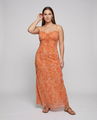 Damen Maxikleid Miedernaht Zierkordel Schlank