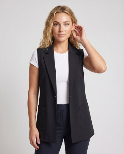 Damen ärmellose Blazer Jacke mit Taschen