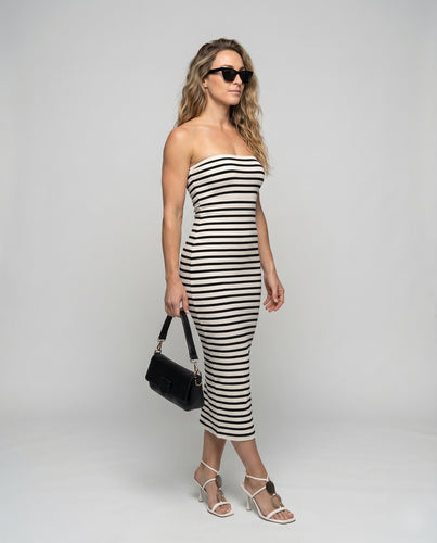 Damen Bandeau-Kleid mit raffiniertem Streifenmuster
