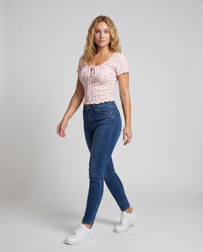 Damen Baumwoll-Crop-Top mit Rüschendetails und verstellbarem Kordelzug