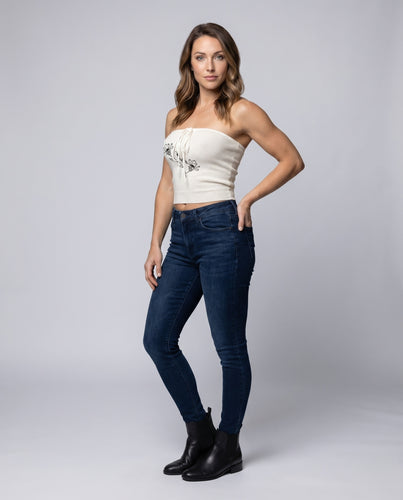 Damen Crop-Top mit floralem Stickdesign