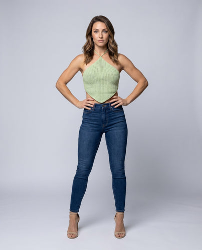 Damen Crop-Top mit raffiniertem Kordelzug und feinem Häkelmuster