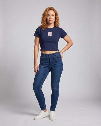 Damen cropped T-Shirt mit kreativem Aufdruck und modischem Schnitt