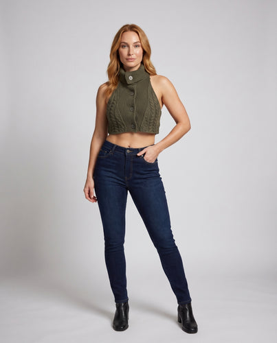 Damen elegante Kurzstrickjacke mit durchgehender Knopfleiste