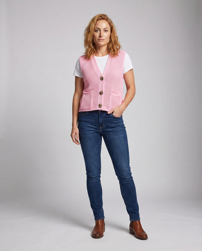 Damen eleganter Strickweste mit knöpfbaren Details und praktischen Taschen