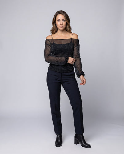 Damen Elegantes, funkelndes Blusenshirt mit transparenten Ärmeln