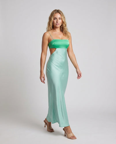 Damen elegantes Maxikleid mit Spaghettiträgern und seitlichen Cut-Outs