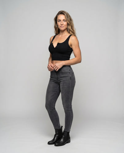 Damen figurbetontes Crop-Top mit Knopfdetails