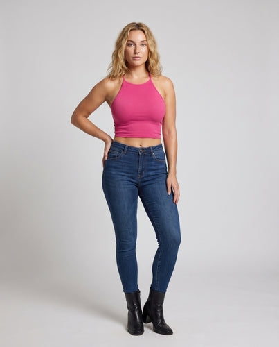 Damen figurbetontes Crop-Top mit Spaghetti-Trägern und Rippstruktur