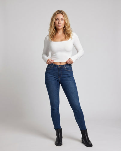 Damen figurbetontes Langarm-Crop-Top