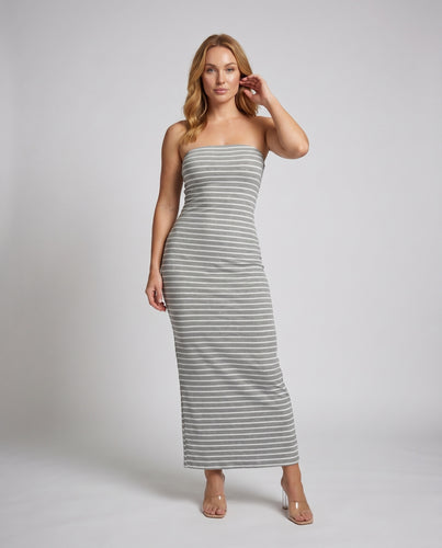Damen figurbetontes Maxikleid mit geripptem Streifendruck