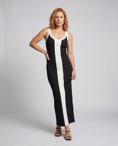 Damen figurbetontes Maxikleid mit kontrastierenden Farbblöcken
