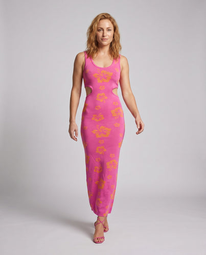 Damen figurbetontes Maxikleid mit seitlichen Cut-Outs und floralen Mustern
