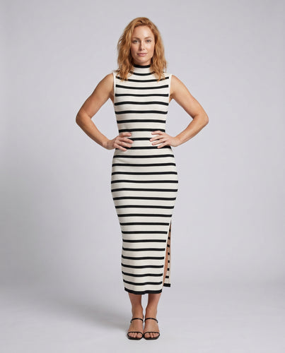 Damen Figurbetontes Maxikleid mit Streifenmuster und Rollkragen