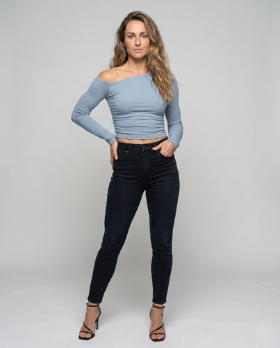 Damen figurbetontes Off-Shoulder Oberteil mit langen Ärmeln