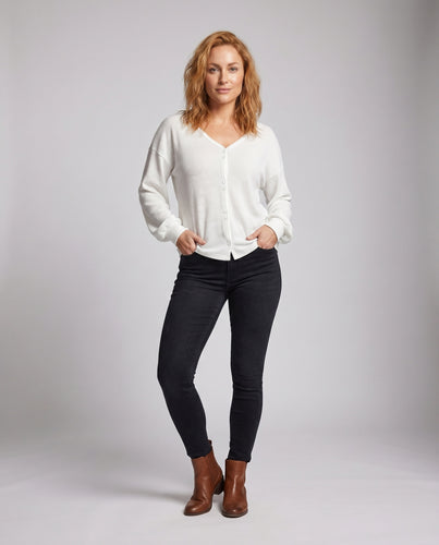 Damen Freizeitpullover mit V-Ausschnitt und Knopfleiste