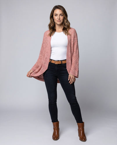 Damen Häkeljacke mit luftiger Struktur und weitem Schnitt