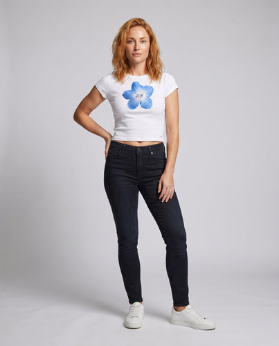 Damen kurzärmeliges Crop-Top mit floralem Motiv