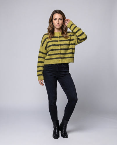Damen kuscheliger, gestreifter Strickcardigan mit Knopfdetails