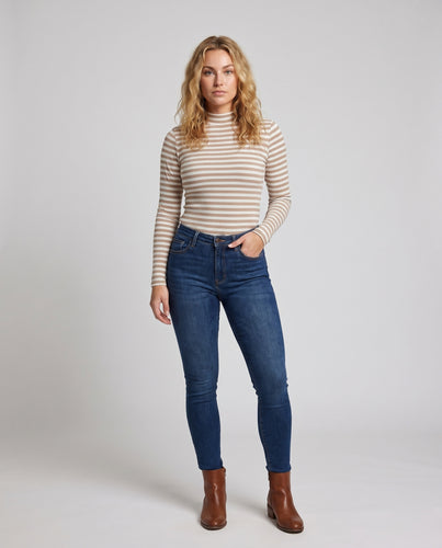 Damen Langarmshirt mit horizontalen Streifen und modischem Ripp-Design