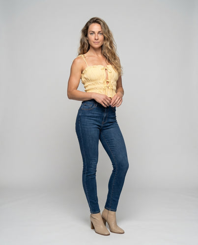 Damen lässiges Crop-Top mit Schleifen-Detail und voluminösem Saum
