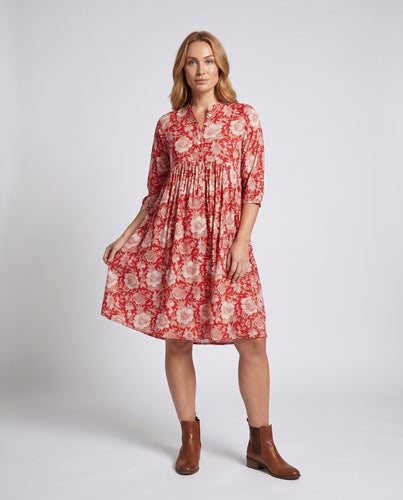 Damen lässiges Maxikleid mit floralem Print und Knopfdetails