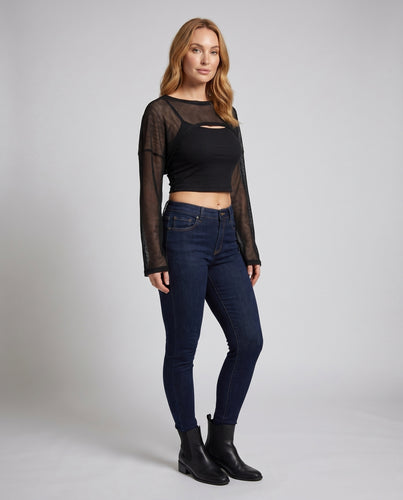 Damen lässiges Mesh-Oberteil mit voluminösen Ärmeln