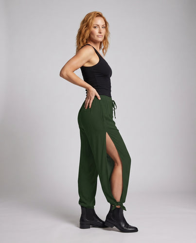 Damen luftige Palazzo-Hose mit seitlichem Schlitz und Kordelzug