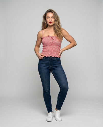 Damen luftiges Crop-Top mit Rüschendetails und Bindeband