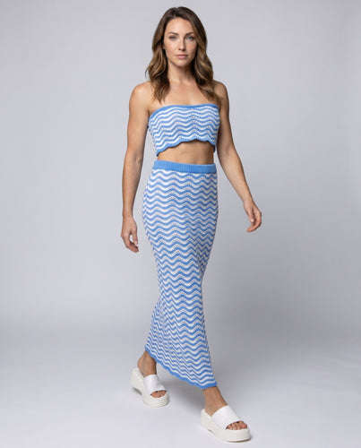 Damen luftiges Maxi-Häkelkleid mit Bandeau-Oberteil und wellenförmigem Muster