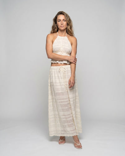 Damen luftiges Maxikleid mit voluminösem Rock und raffinierten Details