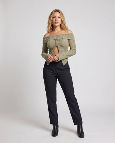 Damen luftiges Off-Shoulder-Oberteil mit Wellenmuster und modischen Cut-Outs