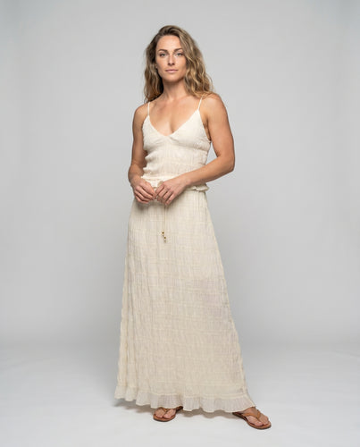 Damen Maxi-Strandkleid mit feiner Rüschendetail und verstellbarem Kordelzug