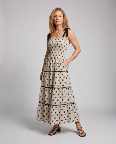 Damen Maxikleid mit Rüschen und Punkten