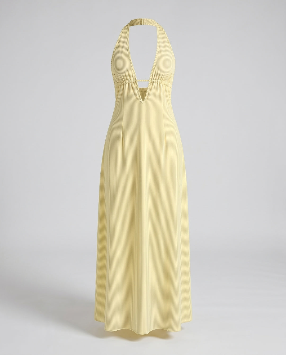 Damen Maxikleid mit tiefem V-Ausschnitt und dekorativem Bindeband
