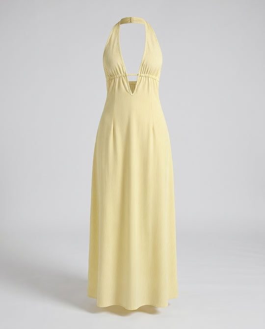 Damen Maxikleid mit tiefem V-Ausschnitt und dekorativem Bindeband